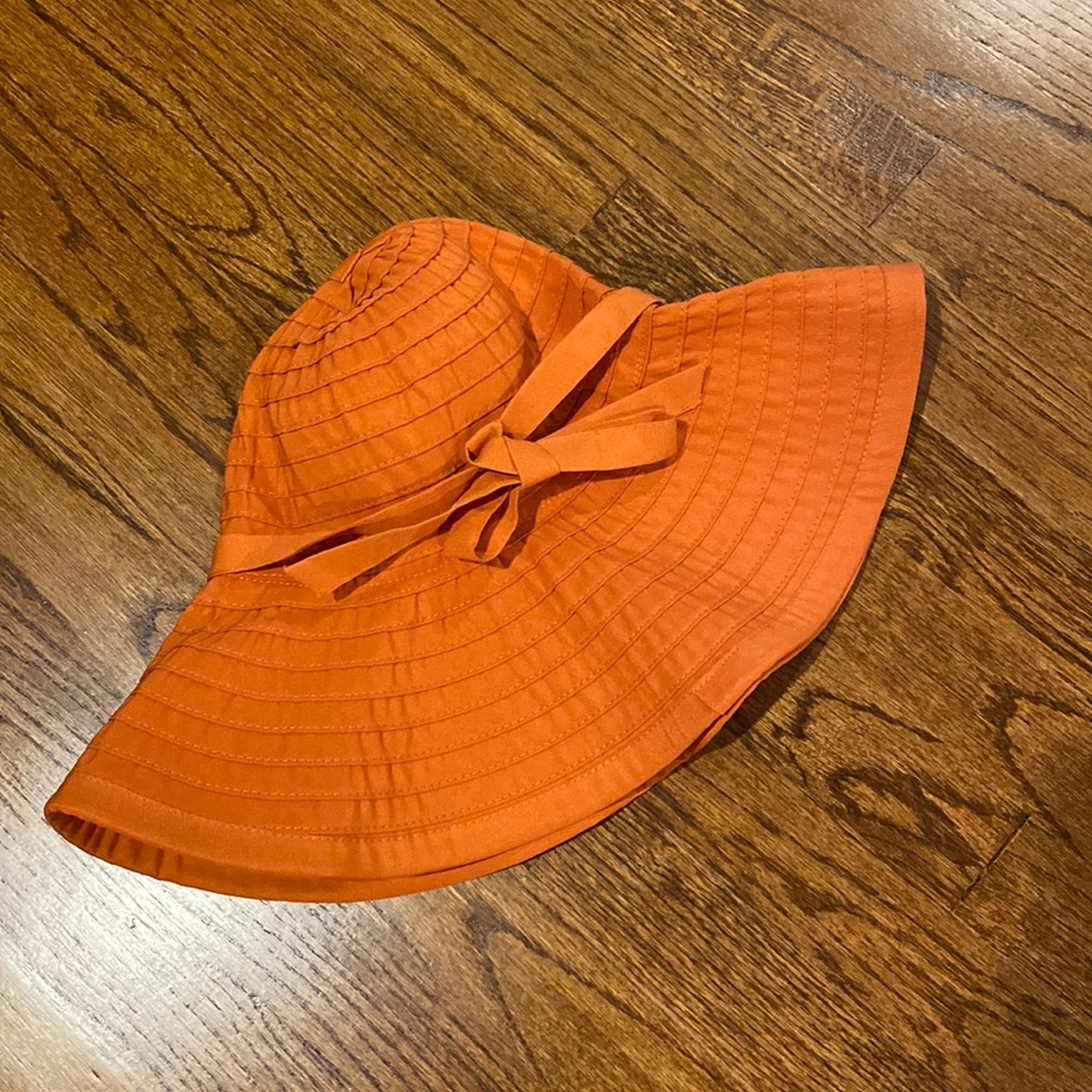 Crushable Ribbon Floppy Hat in rust orange